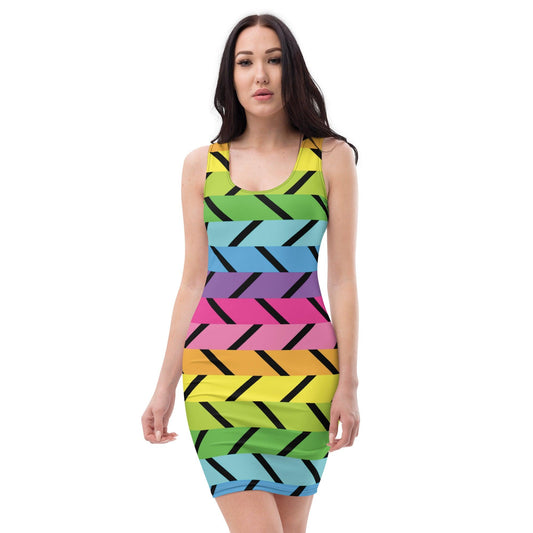 Rainbow Stripe Bodycon Dress for Raves