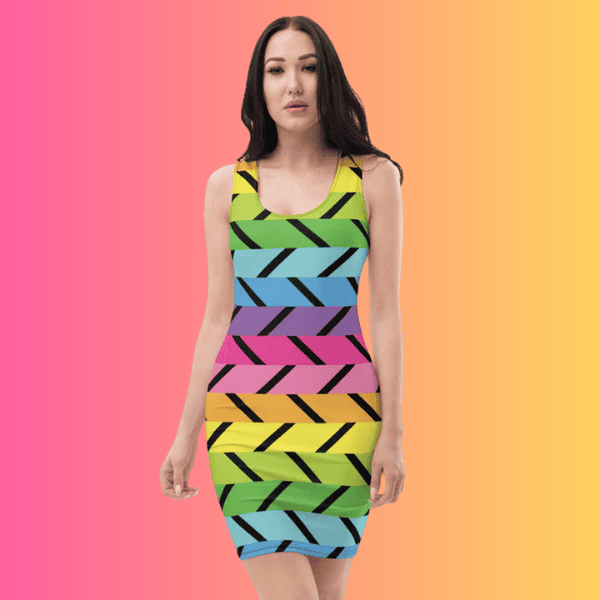 Vibrant Rainbow Stripe Bodycon Dress for EDM Festivals