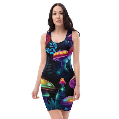 Vibrant Mushroom Bodycon Dress for EDM Festivals