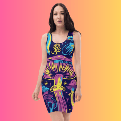 Vibrant Mushroom Bodycon Dress for Festivals and Raves