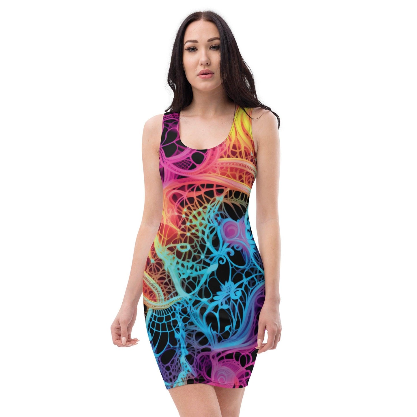 Vibrant Neon Lace Bodycon Dress for Raves