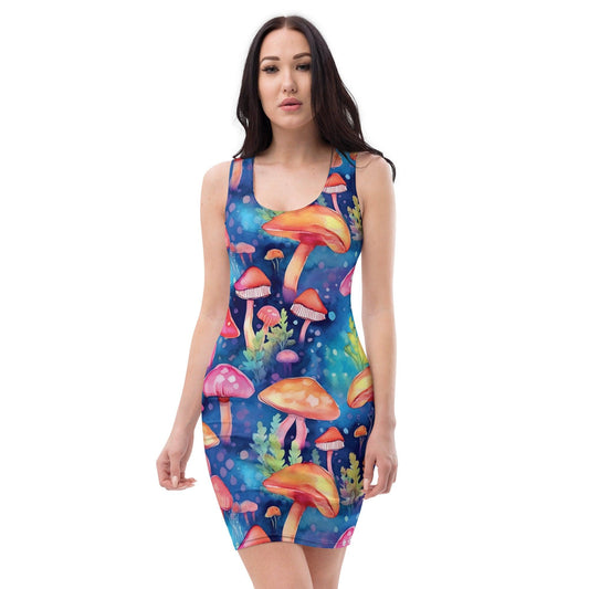 Vibrant Mushroom Bodycon Dress for Raves & Festivals