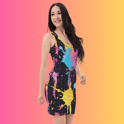 Vibrant Paint Splatter Bodycon Dress for Festivals and Raves