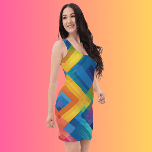 Electric Neon Plaid Bodycon Dress for Rave Festivals