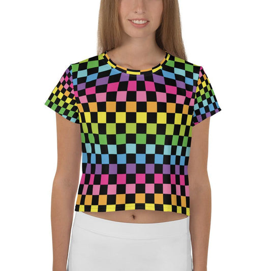 Neon Checkered Crop Tee for Festivals