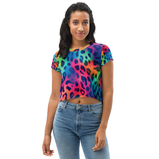 Neon Leopard Print Crop Tee