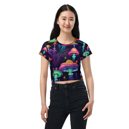 Vibrant Mushroom Crop Tee for Festivals & Raves