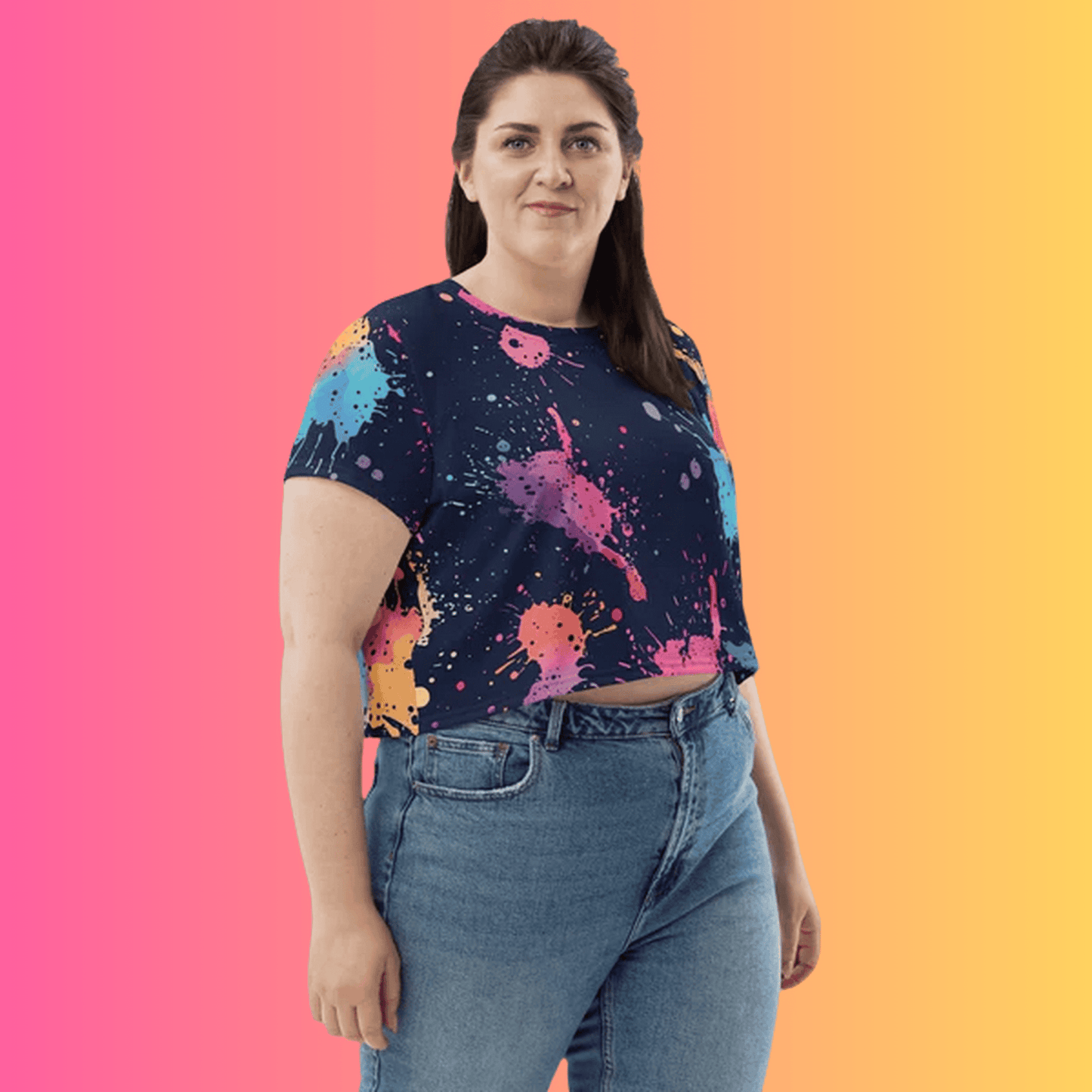 Vibrant Paint Splatter Crop Tee for Rave Enthusiasts
