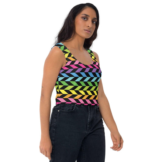 Neon Rainbow Stripe Crop Top for Rave & Festivals