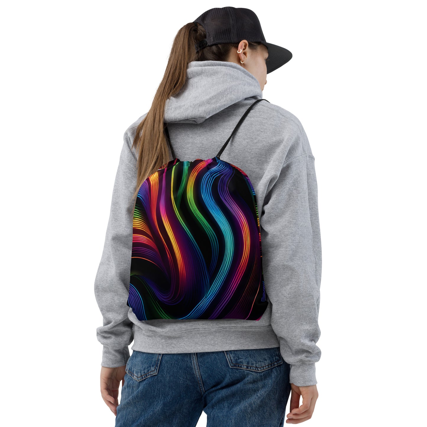 Neon Swirl Drawstring Bag for Festivals