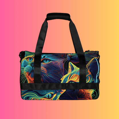 Neon Psychedelic Cat Festival Travel Bag