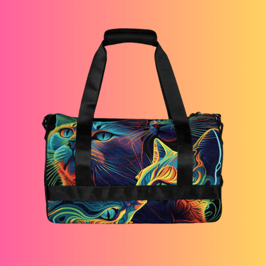 Neon Psychedelic Cat Festival Travel Bag