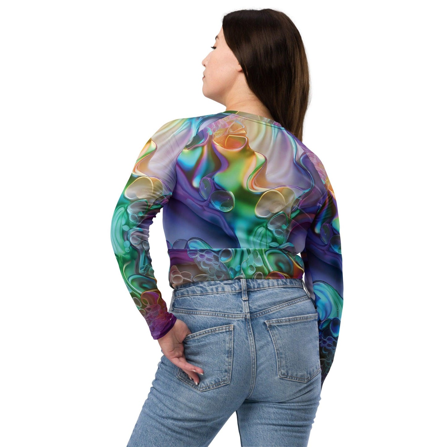 Vibrant Abstract Long-Sleeve Crop Top for Festivals