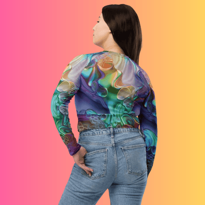 Vibrant Abstract Long-Sleeve Crop Top for Festivals