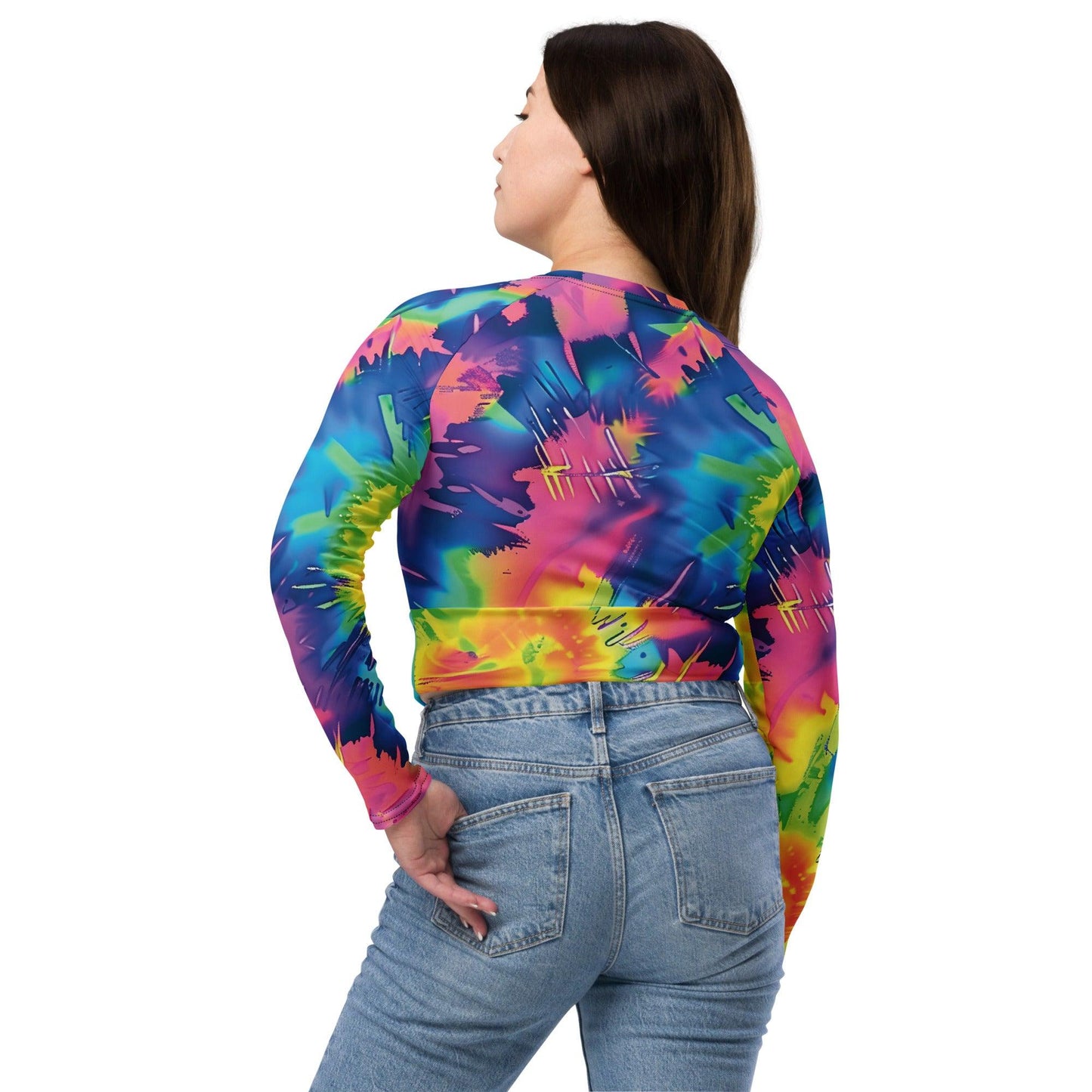 Vibrant Tie-Dye Long-Sleeve Crop Top for Festivals