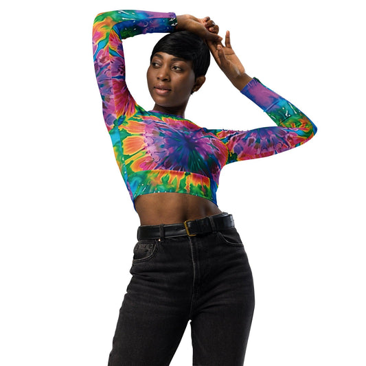 Vibrant Tie-Dye Long-Sleeve Crop Top for Festivals