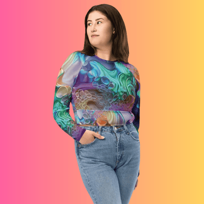 Vibrant Abstract Long-Sleeve Crop Top for Festivals