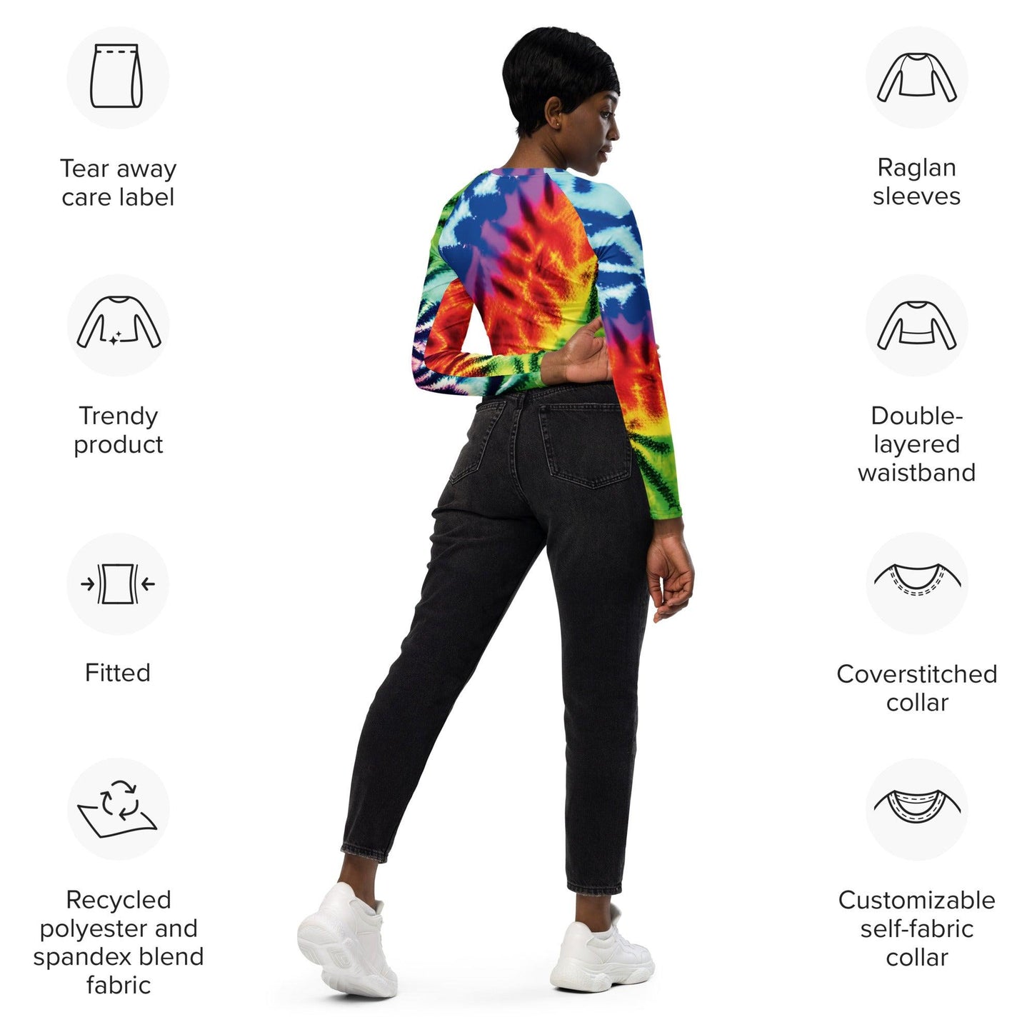 Neon Abstract Long-Sleeve Crop Top for Raves