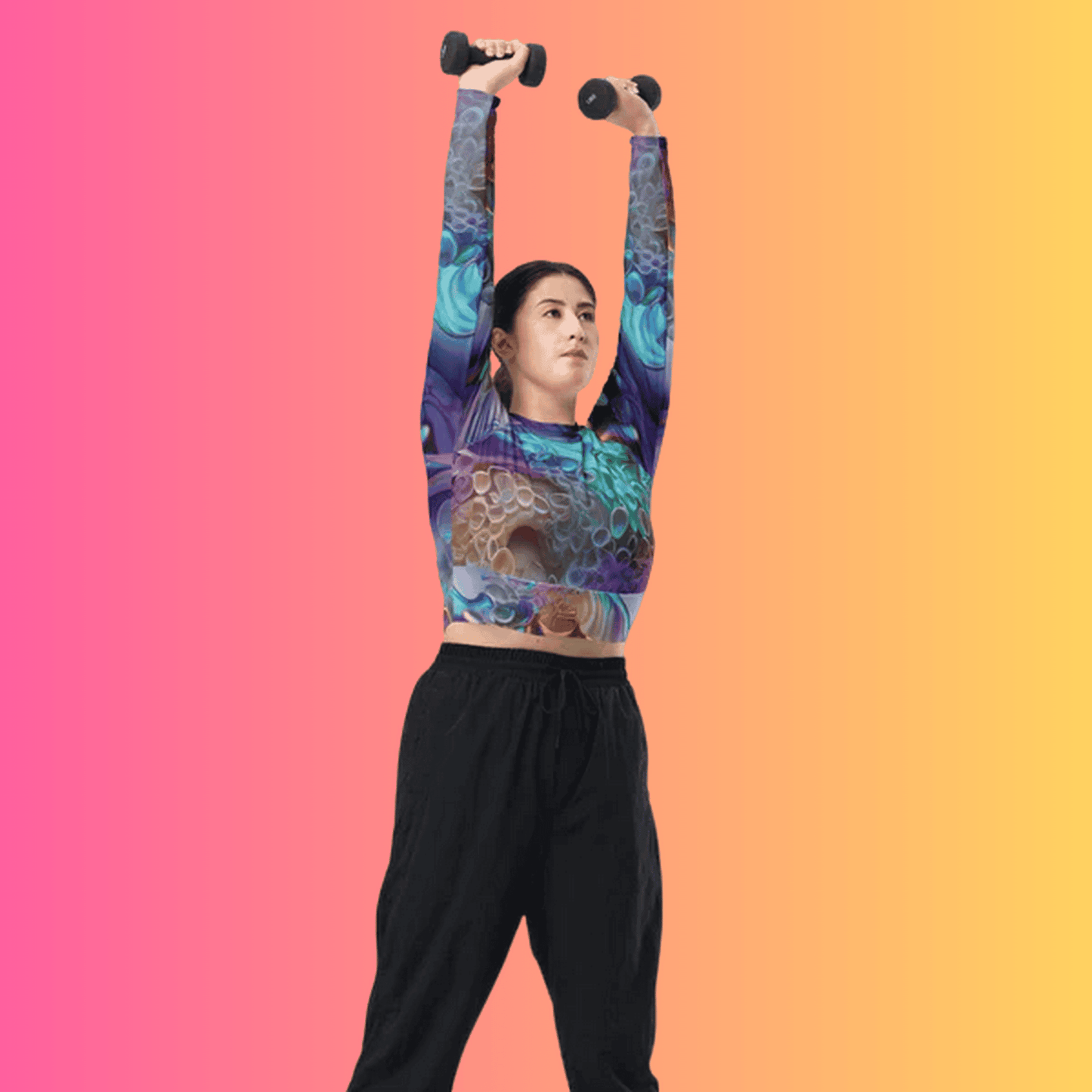 Vibrant Abstract Long-Sleeve Crop Top for Festivals