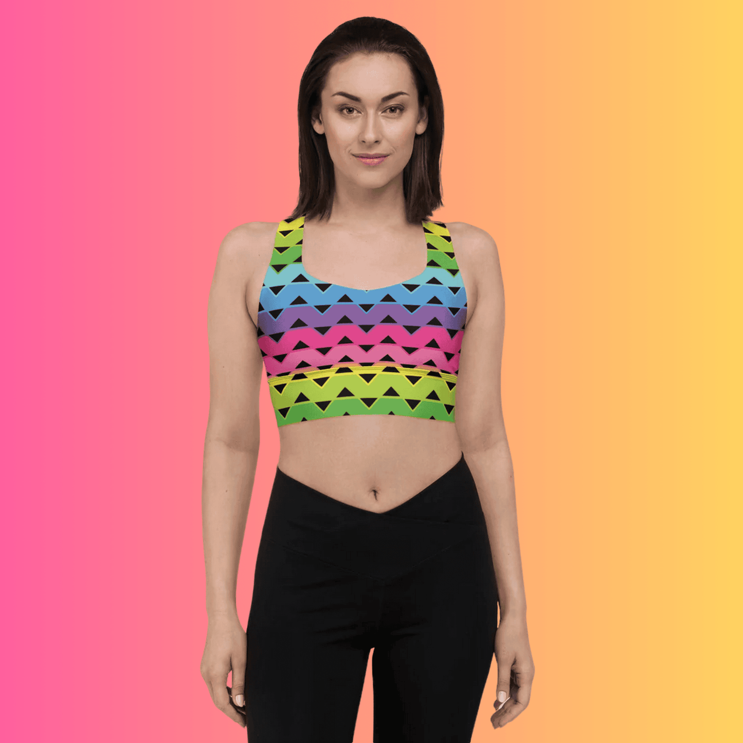Festival-Ready Rainbow Stripe Longline Sports Bra