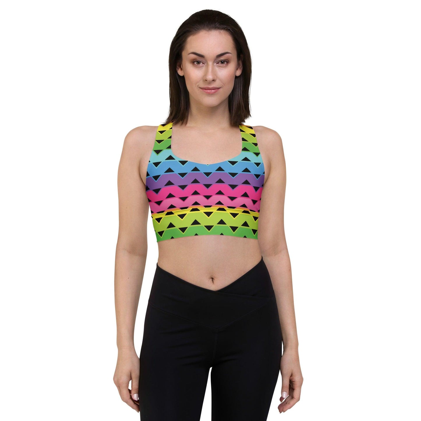 Rainbow Stripe Longline Sports Bra for Festivals