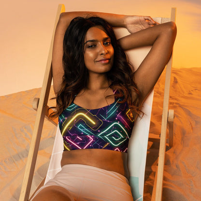 Neon Abstract Longline Sports Bra for Festivals