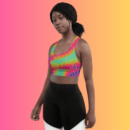 Vibrant Neon Tie-Dye Longline Sports Bra for Festival Vibes