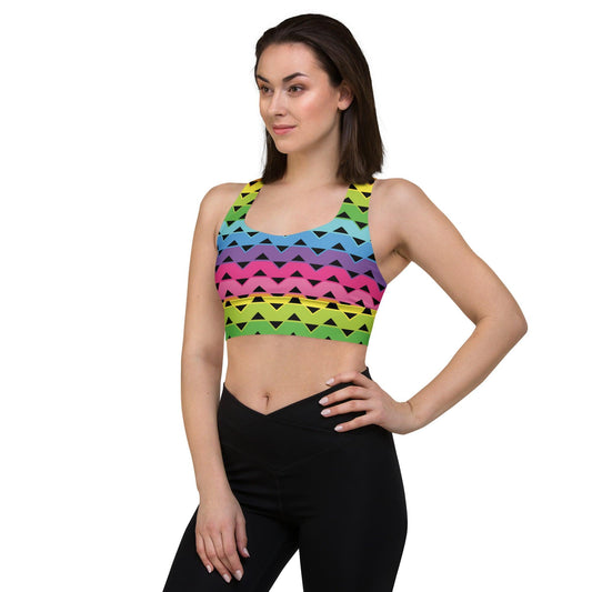 Rainbow Stripe Longline Sports Bra for Festivals