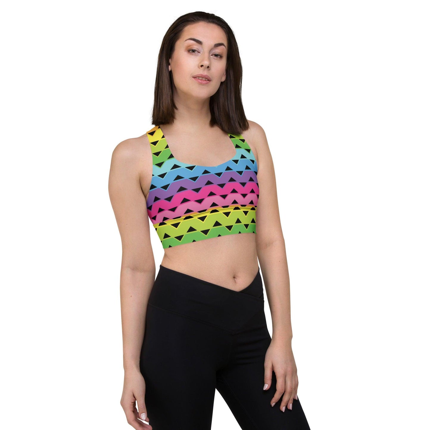 Rainbow Stripe Longline Sports Bra for Festivals