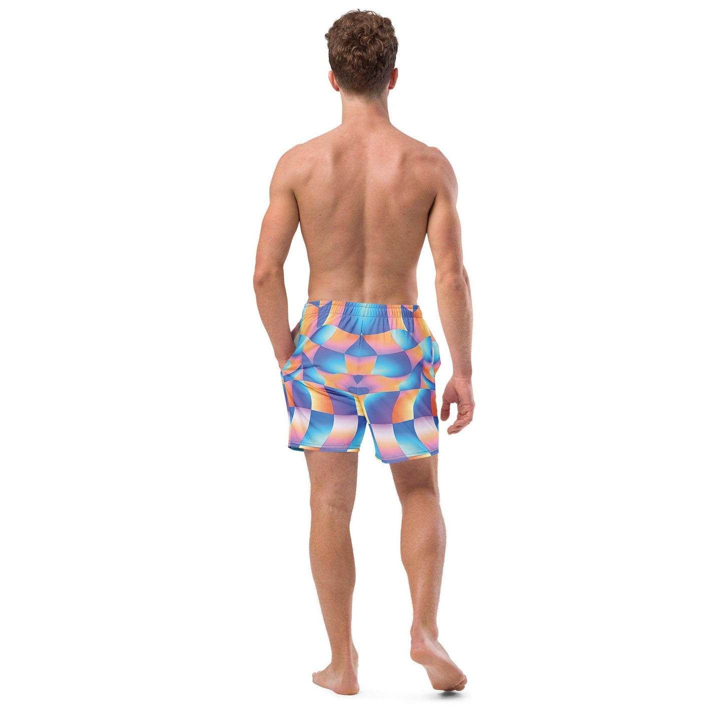 Vibrant Abstract Swim Shorts for Festivals and Raves