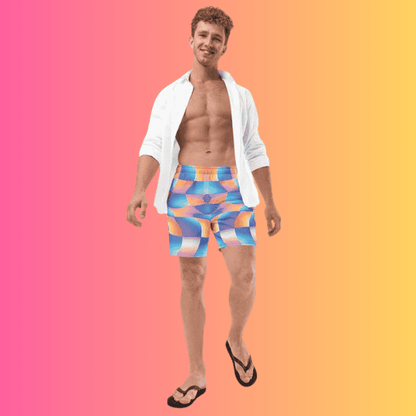 Vibrant Abstract Swim Shorts for EDM Festivals and Raves