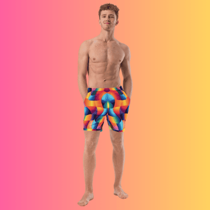 Vibrant Abstract Swim Shorts for EDM Festival Vibes
