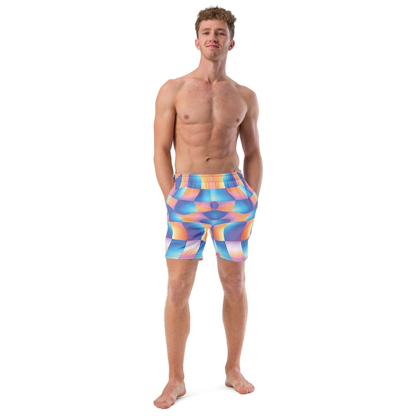 Vibrant Abstract Swim Shorts for Festivals and Raves