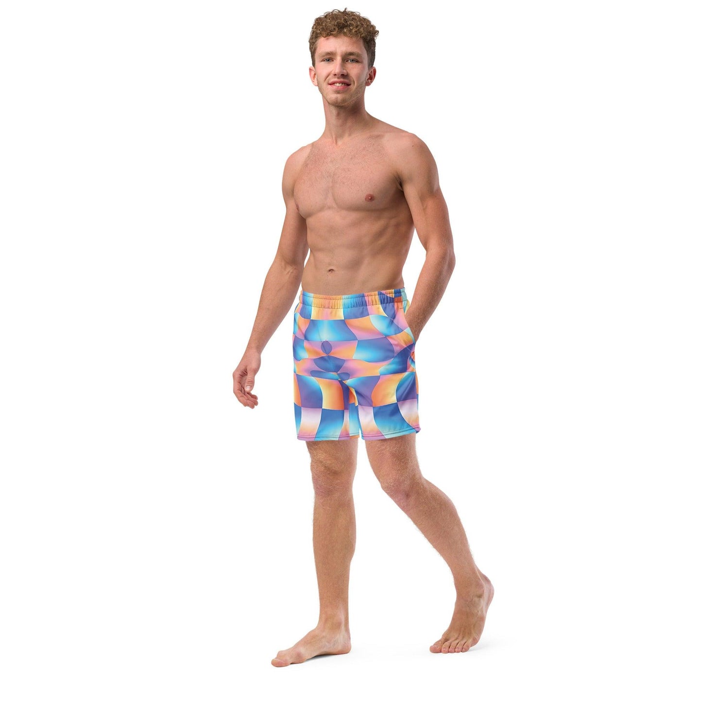 Vibrant Abstract Swim Shorts for Festivals and Raves