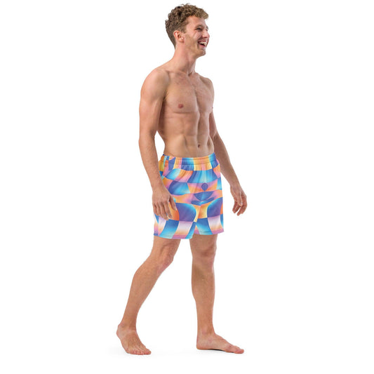 Vibrant Abstract Swim Shorts for Festivals and Raves