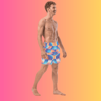 Vibrant Abstract Swim Shorts for EDM Festivals and Raves