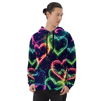 Vibrant Neon Heart Unisex Festival Hoodie