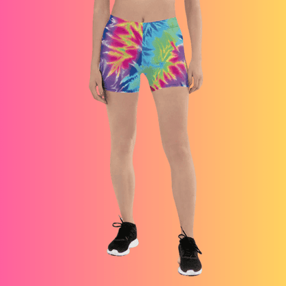 Vibrant Neon Tie-Dye Dance Shorts for EDM Festivals
