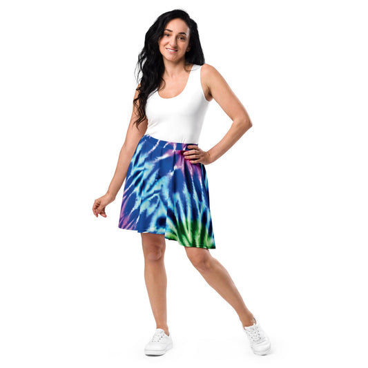 Vibrant Neon Tie-Dye Skater Skirt for Raves & Festivals