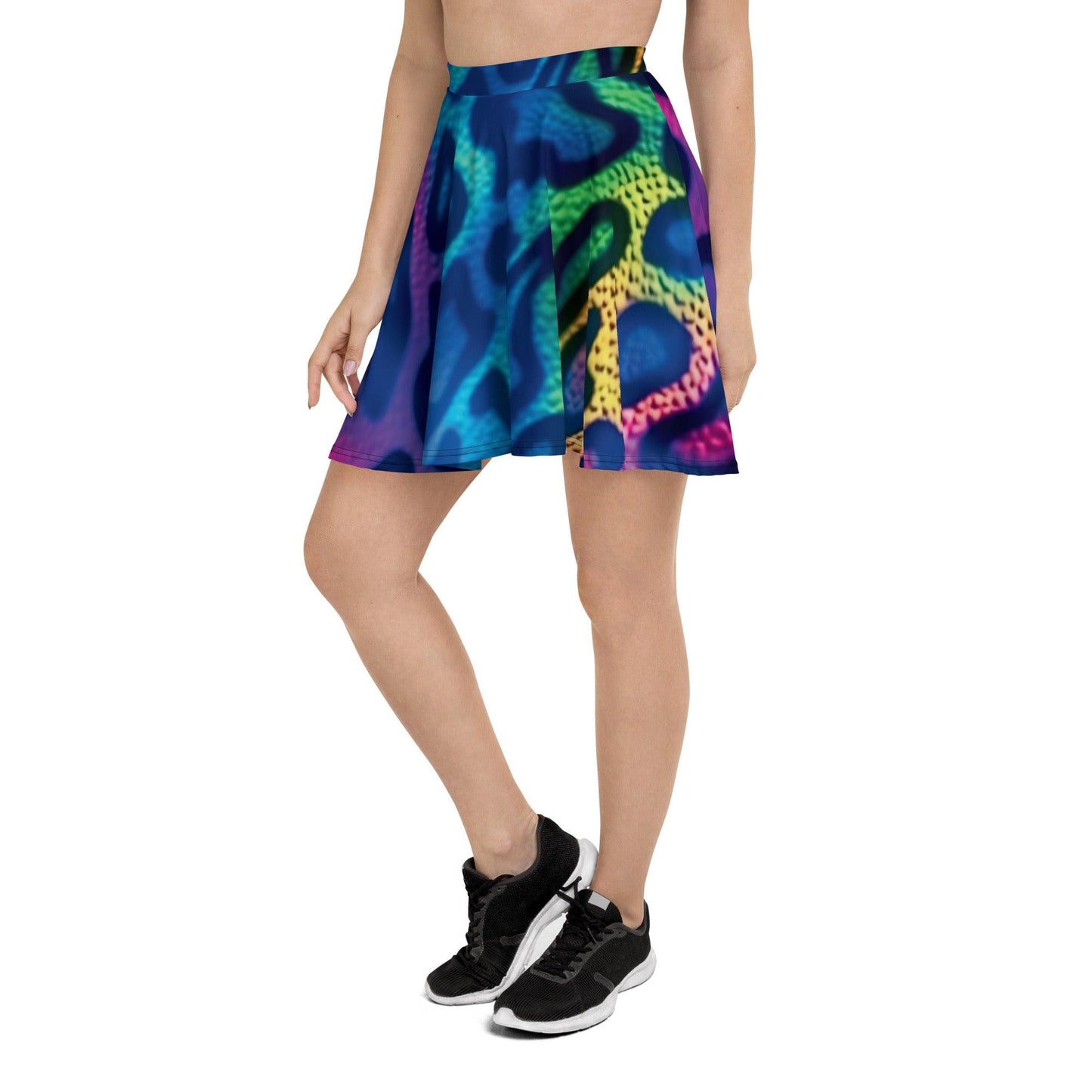 Neon Leopard Skater Skirt for Raves & Festivals