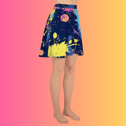 Vibrant Paint Splatter Skater Skirt for Raves and Music Festivals