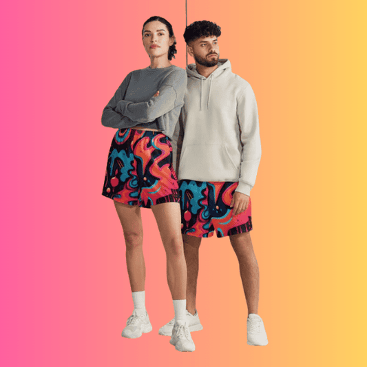 Vibrant All-Over Print Unisex Athletic Long Shorts for Raves and Festivals