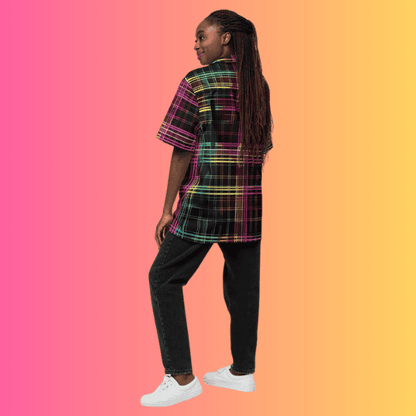 Vibrant Plaid Button-Up Shirt for Raves and Festivals