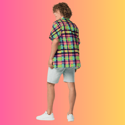 Custom Plaid Button-Up Shirt for Raves and Festivals