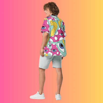 Psychedelic Trippy Retro Button-Up Shirt for Raves and Music Festivals