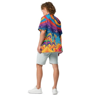 Trippy Universe Rave Button Shirt