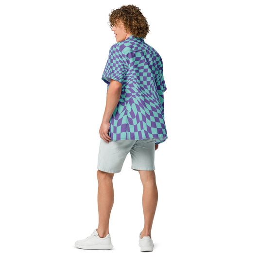 Trippy Checkered Button-Up Shirt for Raves