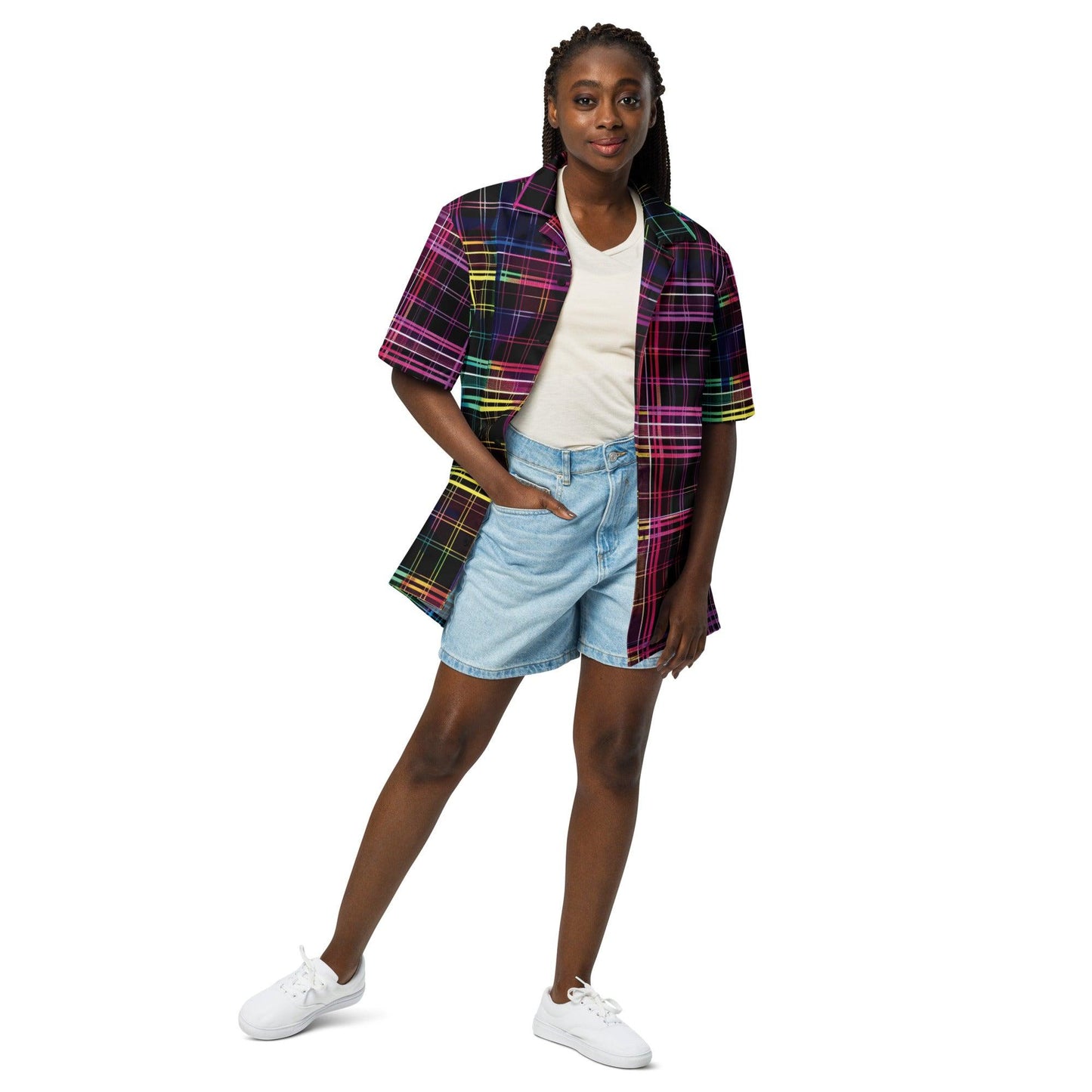 Playful Plaid Button Shirt for Raves & Festivals