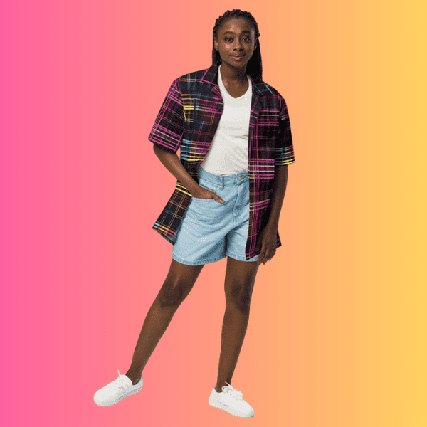 Vibrant Plaid Button-Up Shirt for Raves and Festivals