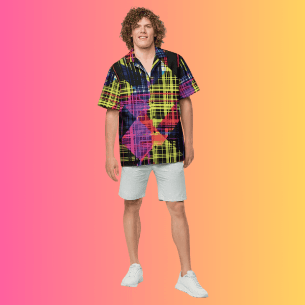 Vibrant Plaid Button Shirt for EDM Festivals and Raves
